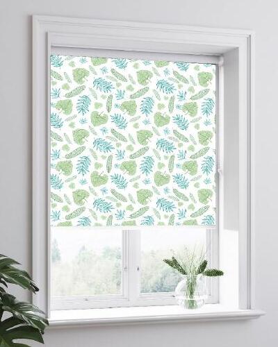 Designer Pattern Roller Blinds - Emerald & Sky Blue Leaves | Blockout ...
